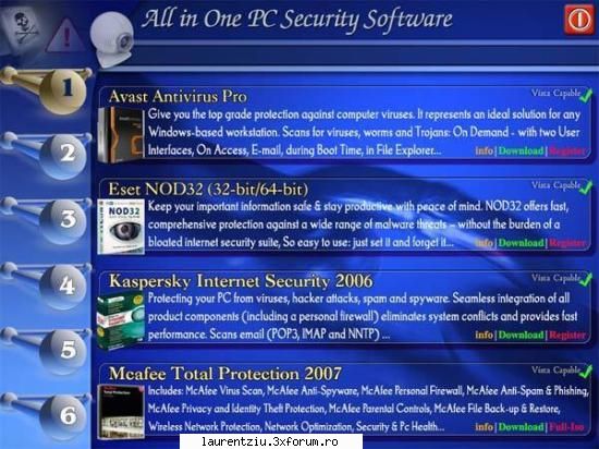 aio security avast antivirus pro v4.7.942 (vista capable)2) eset nod32 v2.1 (vista capable)3) (vista