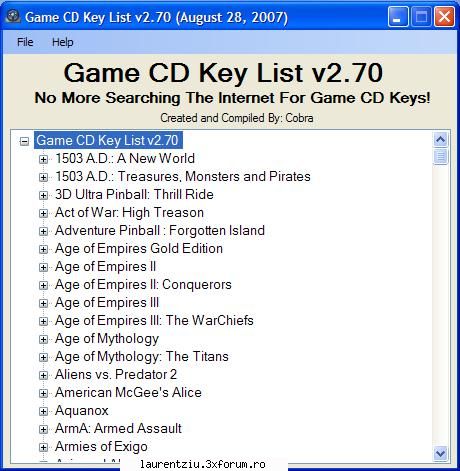 Game CD Key List V2.70 - Game CD Key List Current Version: v2.70 New - Games