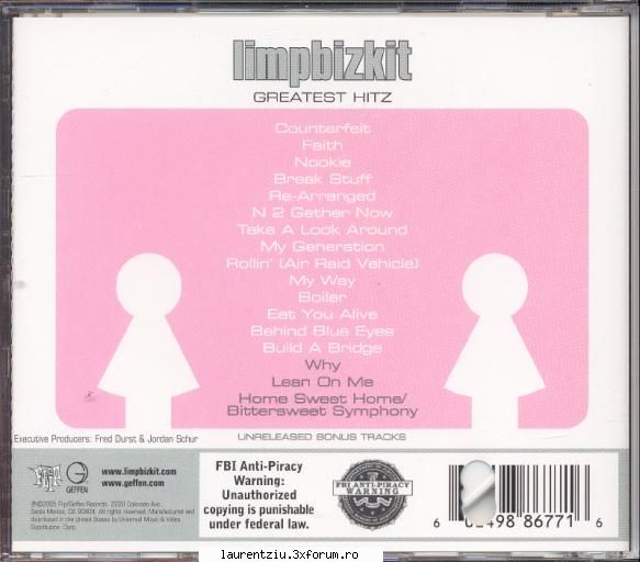 Limp Bizkit - Greatest Hitz - 01.Counterfeit [04:48] 02.Faith [02:27] 03.Nookie - International Music